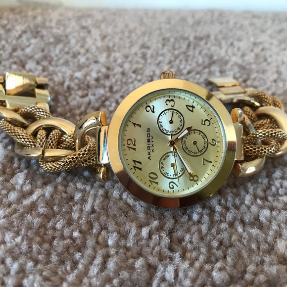 Akribos XXIV Womens Watch Gold Tone Multi-Function - Picture 2 of 8